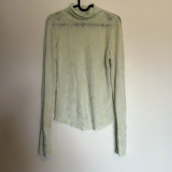 Free People Light Green Lace Long Sleeve Top M - Picture 3 of 6